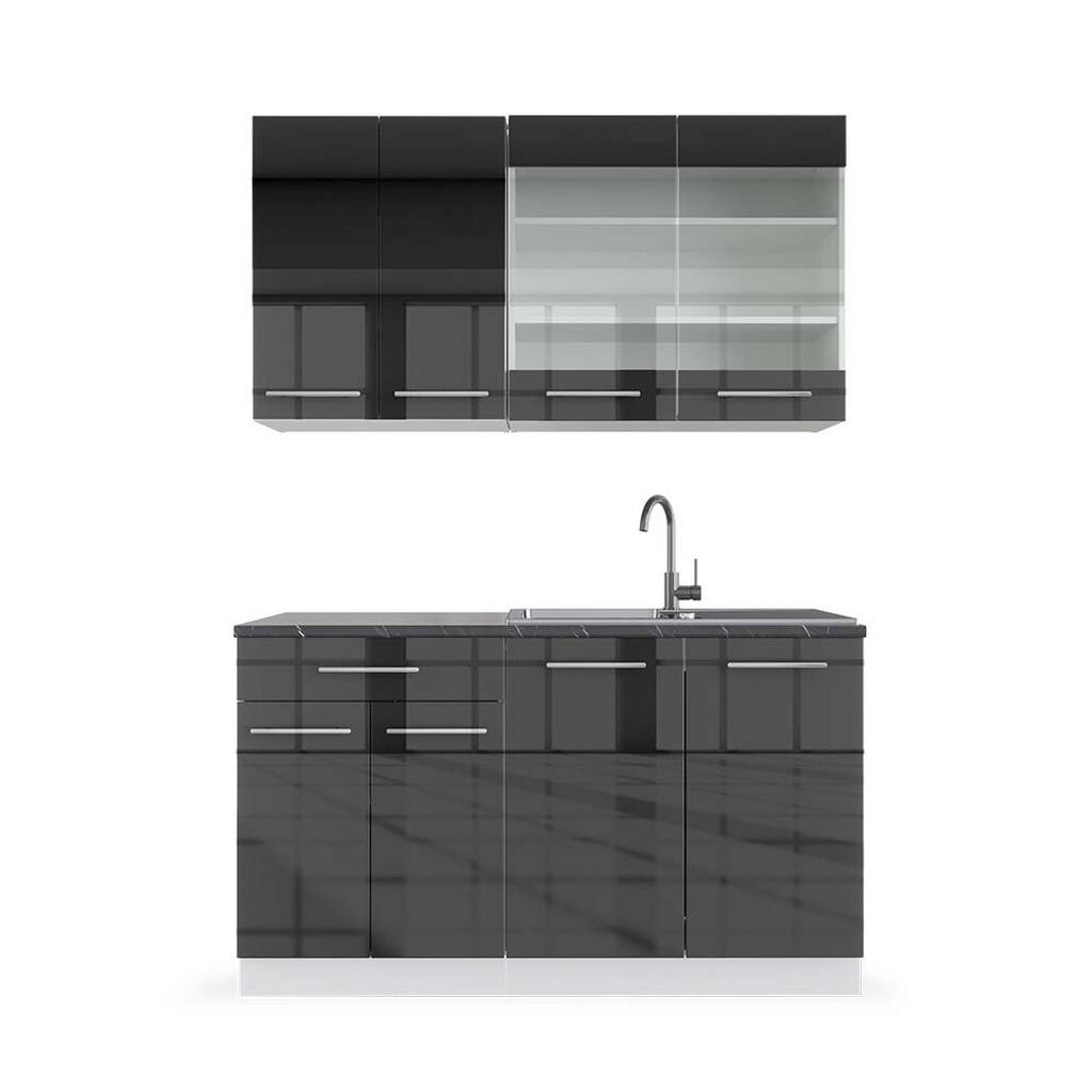 Vicco JEDNOTKOVÁ KUCHYNĚ Fame-Line Antracitový vysoký lesk/bílá 140 cm , PD Antracit
