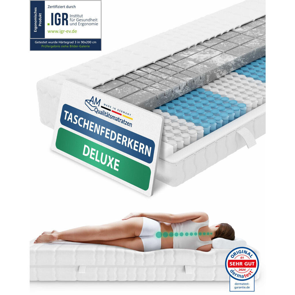 AM Qualitätsmatratzen MATRACE s taštičkovými pružinami 3D Deluxe 90/200 cm H3 - výška 24 cm a potah z tencelu