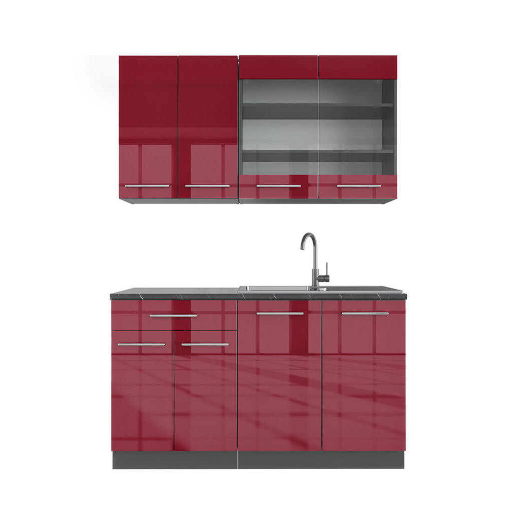 Vicco JEDNOTKOVÁ KUCHYNĚ Fame-Line Bordeaux vysoký lesk/antracitová 140 cm bez pracovní desky