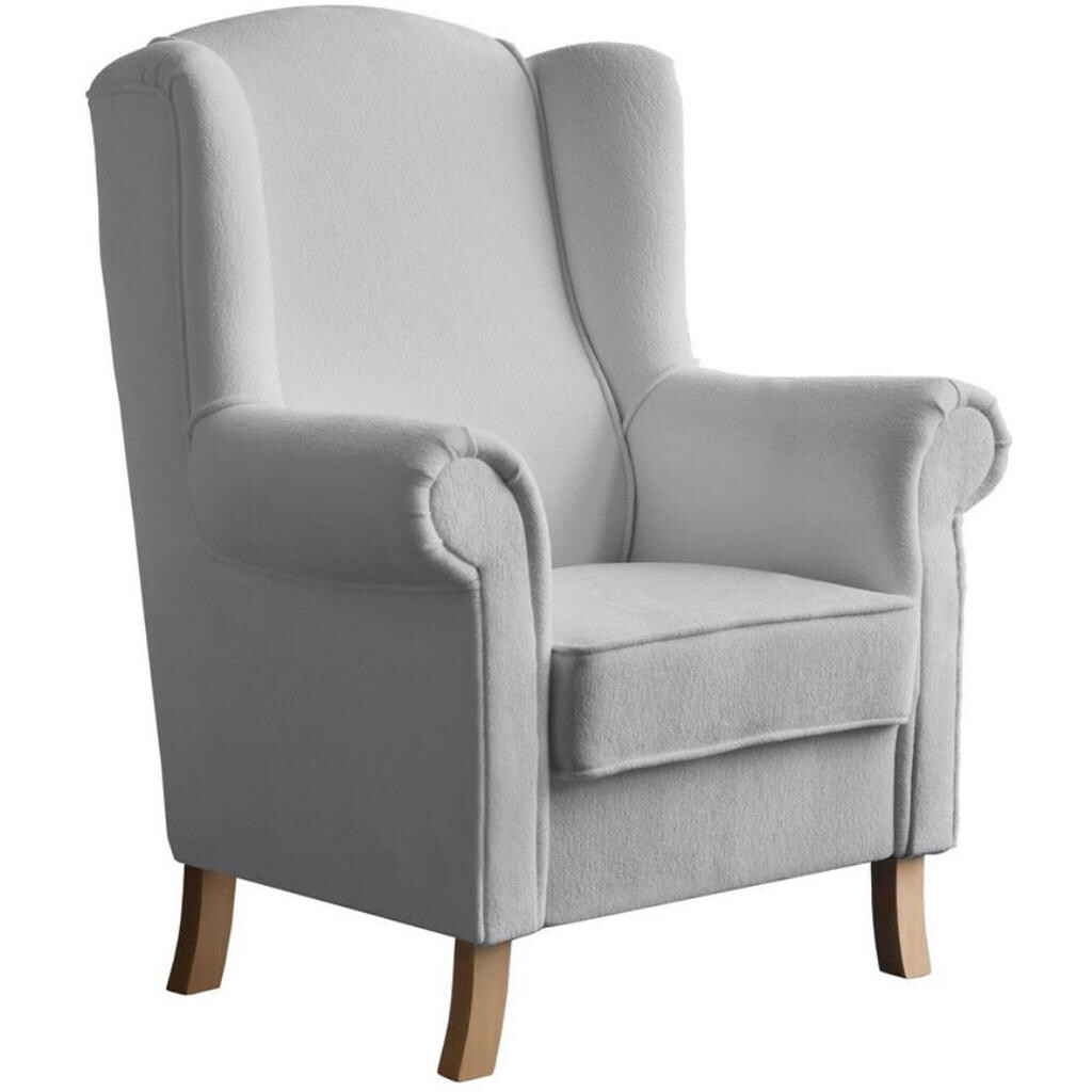 Beautysofa KŘESLO UŠÁK Leonardo světle šedé, bouclé látka