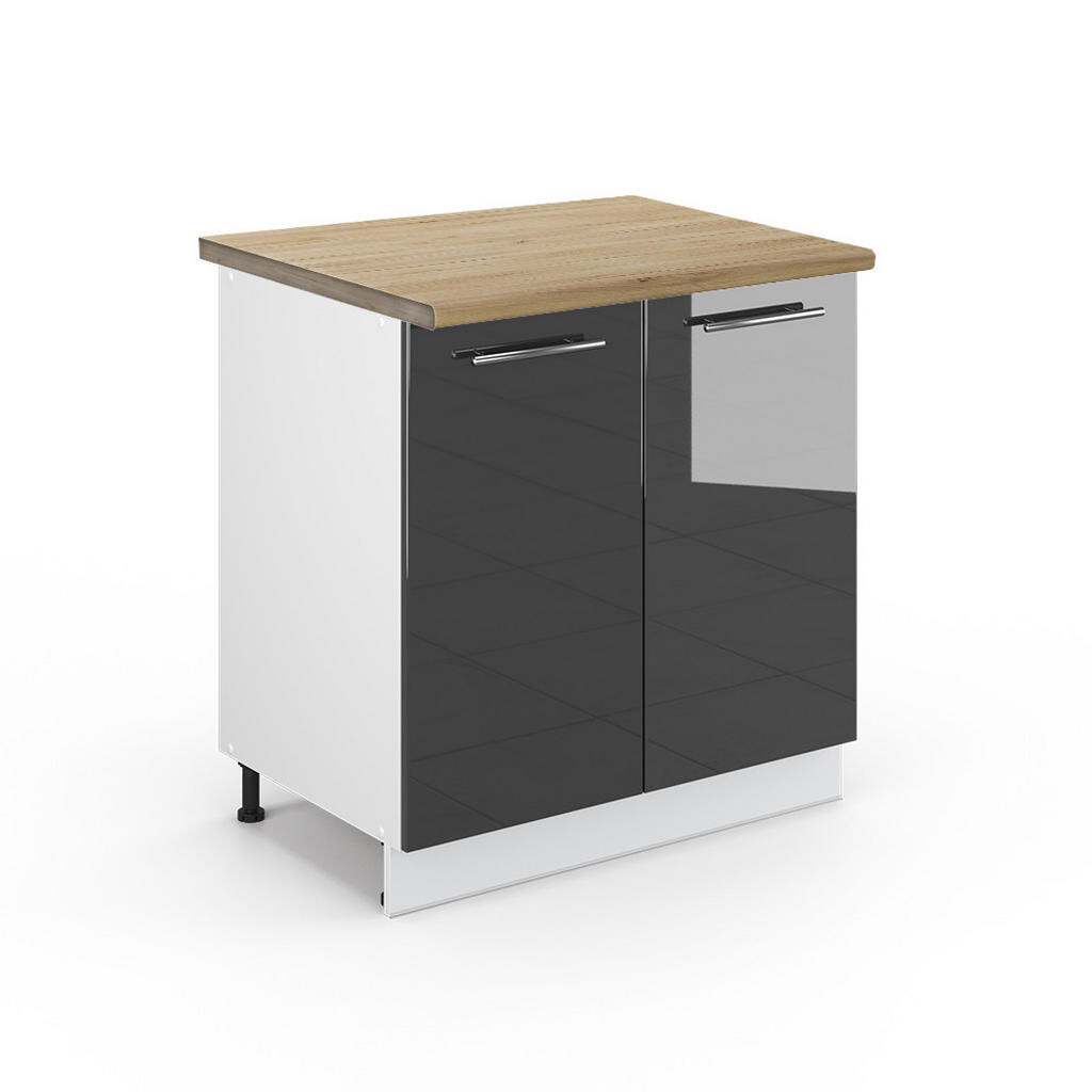 Vicco SPODNÍ SKŘÍŇKA KUCHYŇSKÉ LINKY Fame-Line, Antracitový vysoký lesk/Bílá, 80 cm pracovná doska Dub Goldkraft
