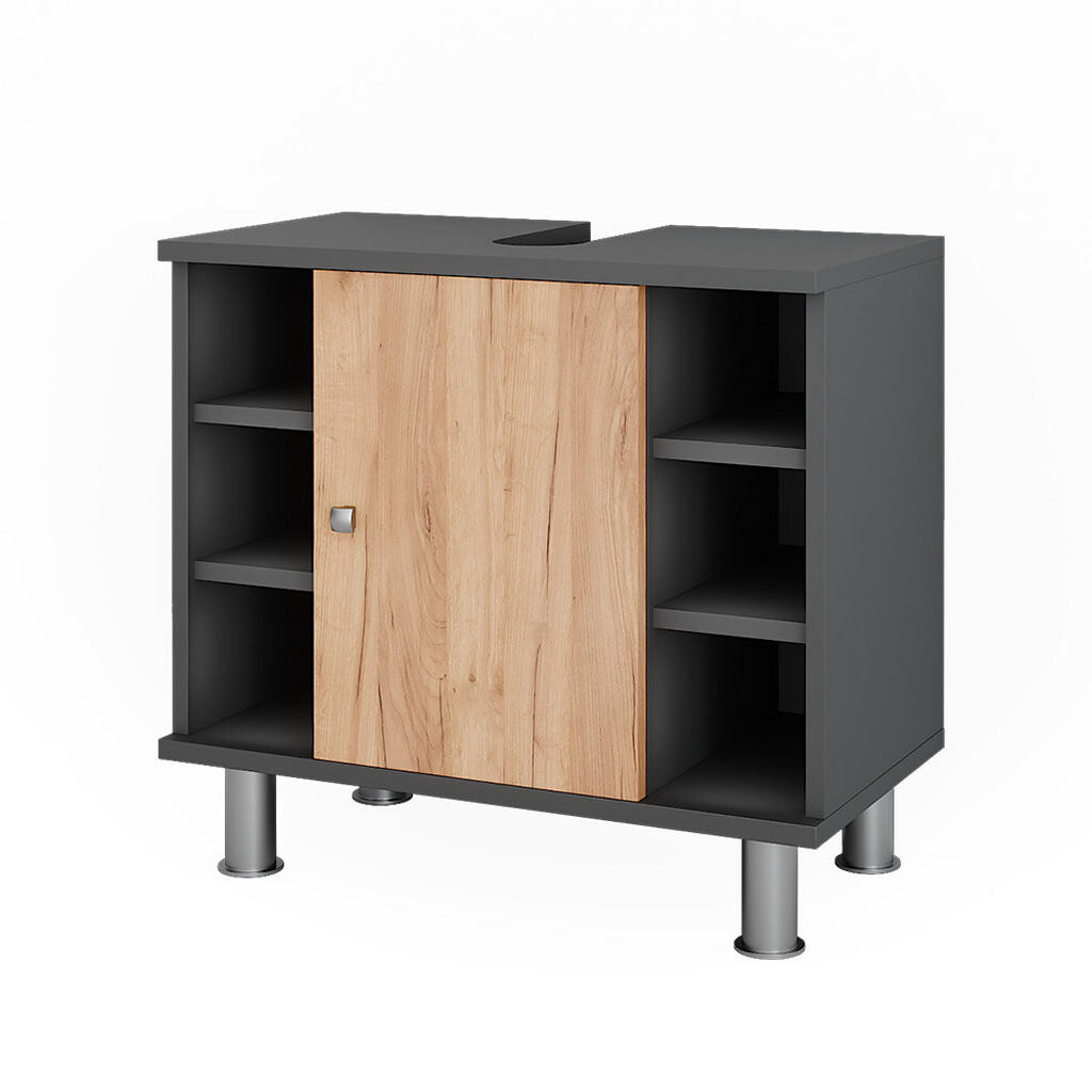 Vicco TOALETNÍ SKŘÍŇKA PRO UMYVADLO Fynn Zlatý dub power/antracit 60 x 54 cm se 6 policemi