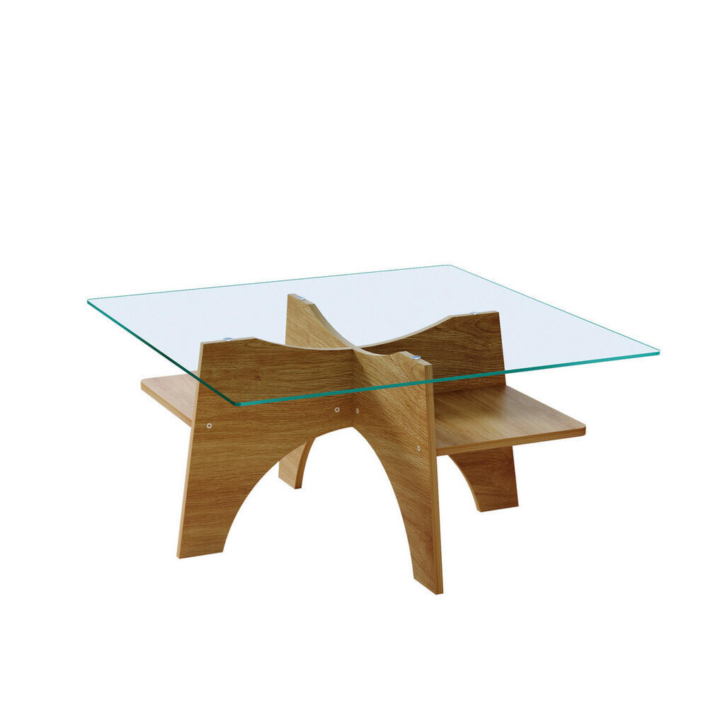 OKWISH ODKLÁDACÍ stolek 80/80/40 cm transparentní v barvě dřeva z MDF a skla s úložným prostorem