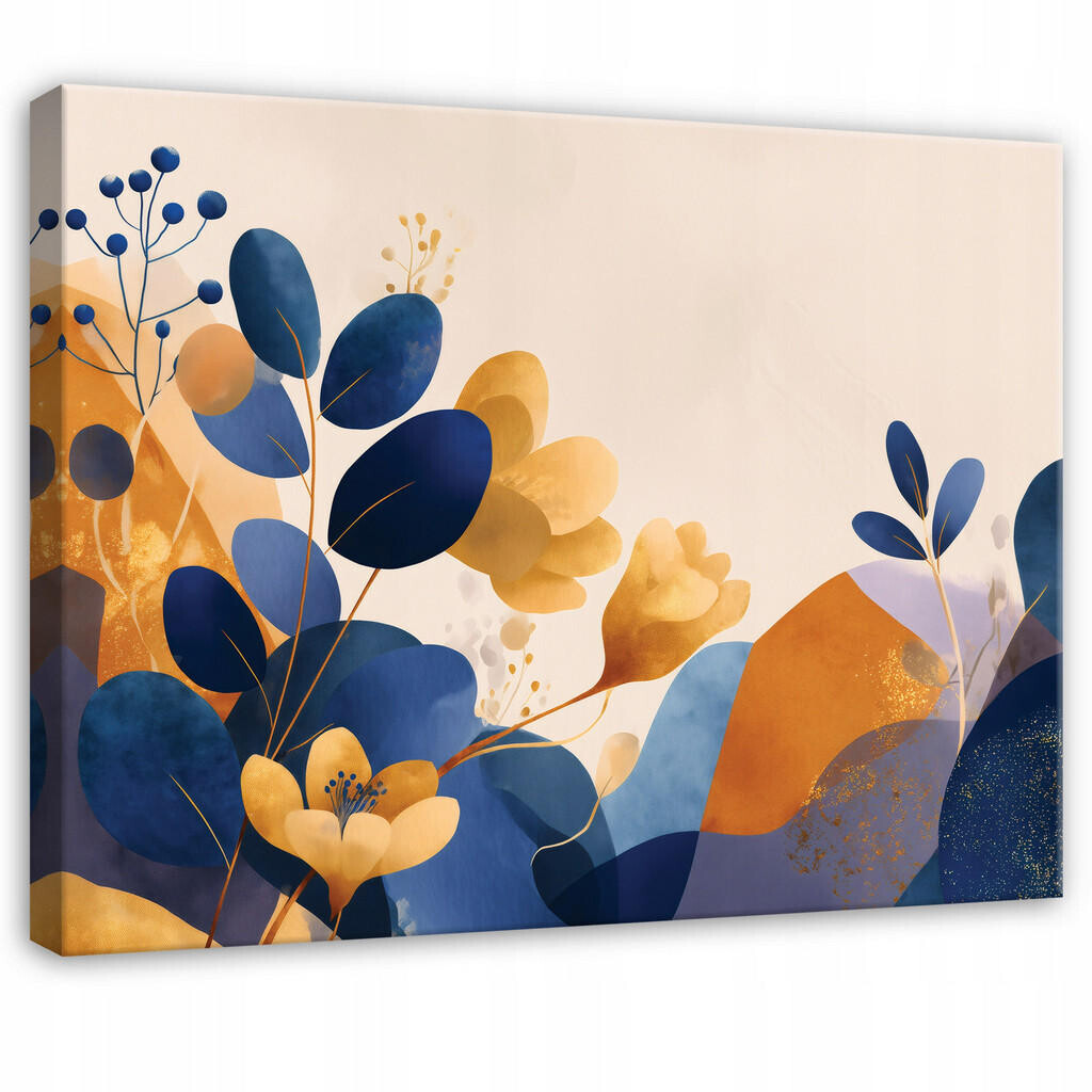 Wallarena OBRAZ na plátně Abstraktní listy modré 100x70 cm