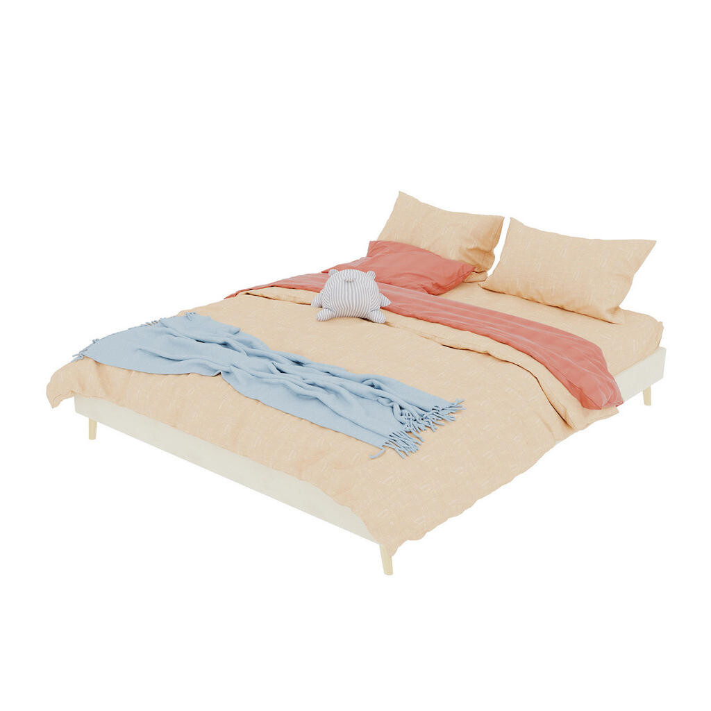 OKWISH POSTEL 160/200 cm béžová z látky a kovu s geometrickým čelem a lamelovým roštem