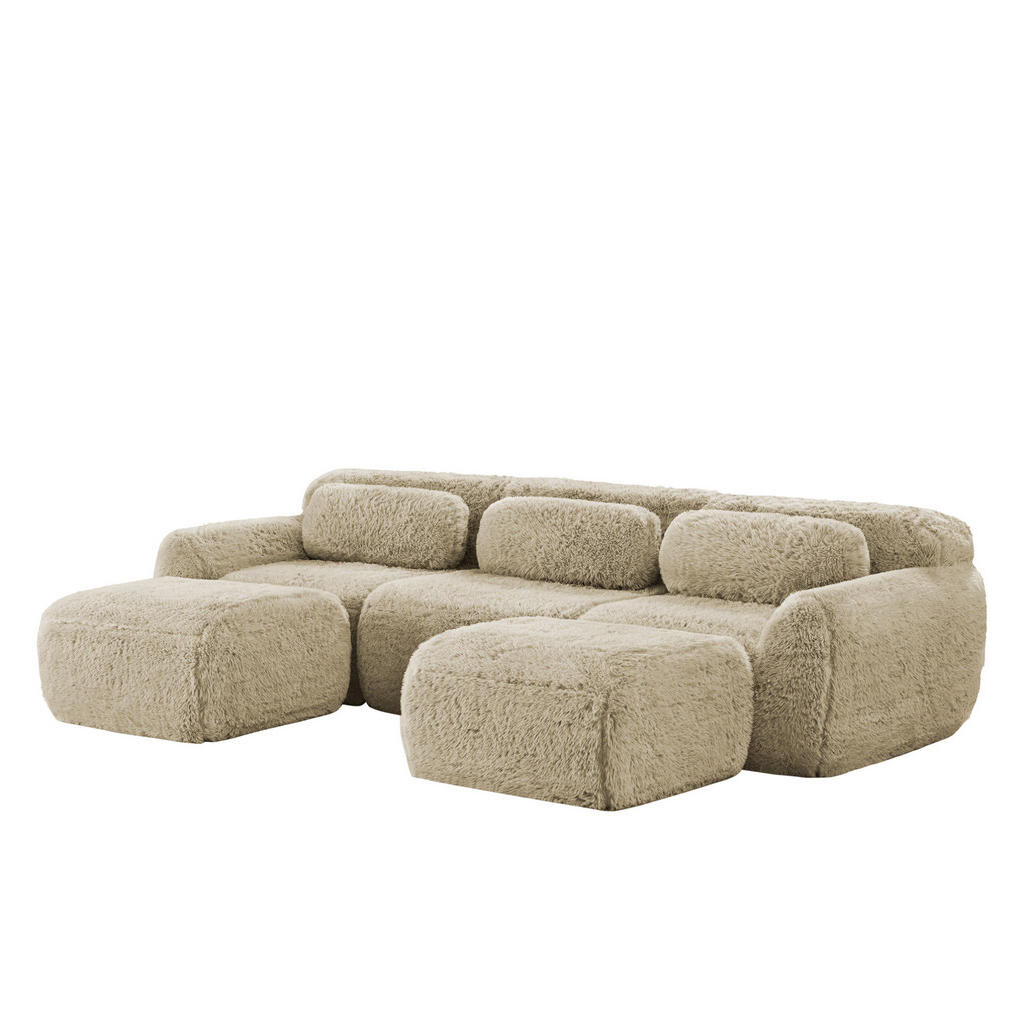 OKWISH MODULÁRNÍ pohovka U světle khaki z plyše bez montáže s rutschfestní základnou