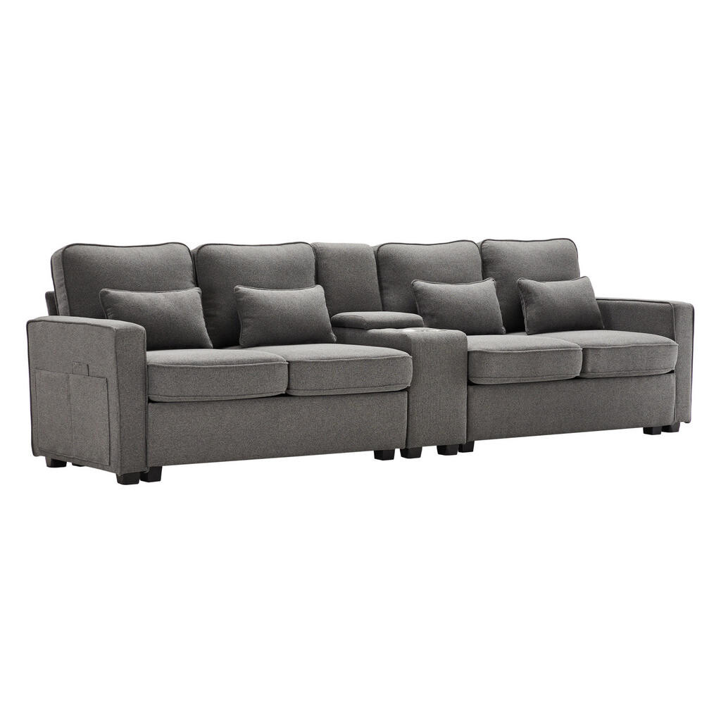 Redom POHOVKA 290/83/88 cm se 2 USB porty, 2 držáky na nápoje a úložnou konzolí, tmavě šedá