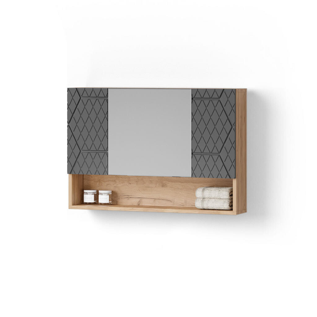 Livinity® KOUPELNOVÁ ZRCADLOVÁ SKŘÍŇKA Ronco Antracit se strukturou včelí plástve 80 x 55 cm