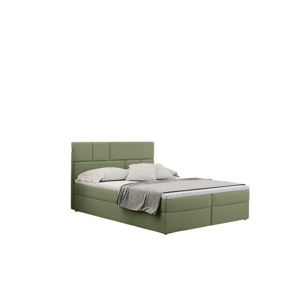 Kaiser Möbel KONTINENTÁLNÍ POSTEL s úložným prostorem a matrací BALI tkanina Mat Velvet Světle zelená 200x200 cm H2-Pocket