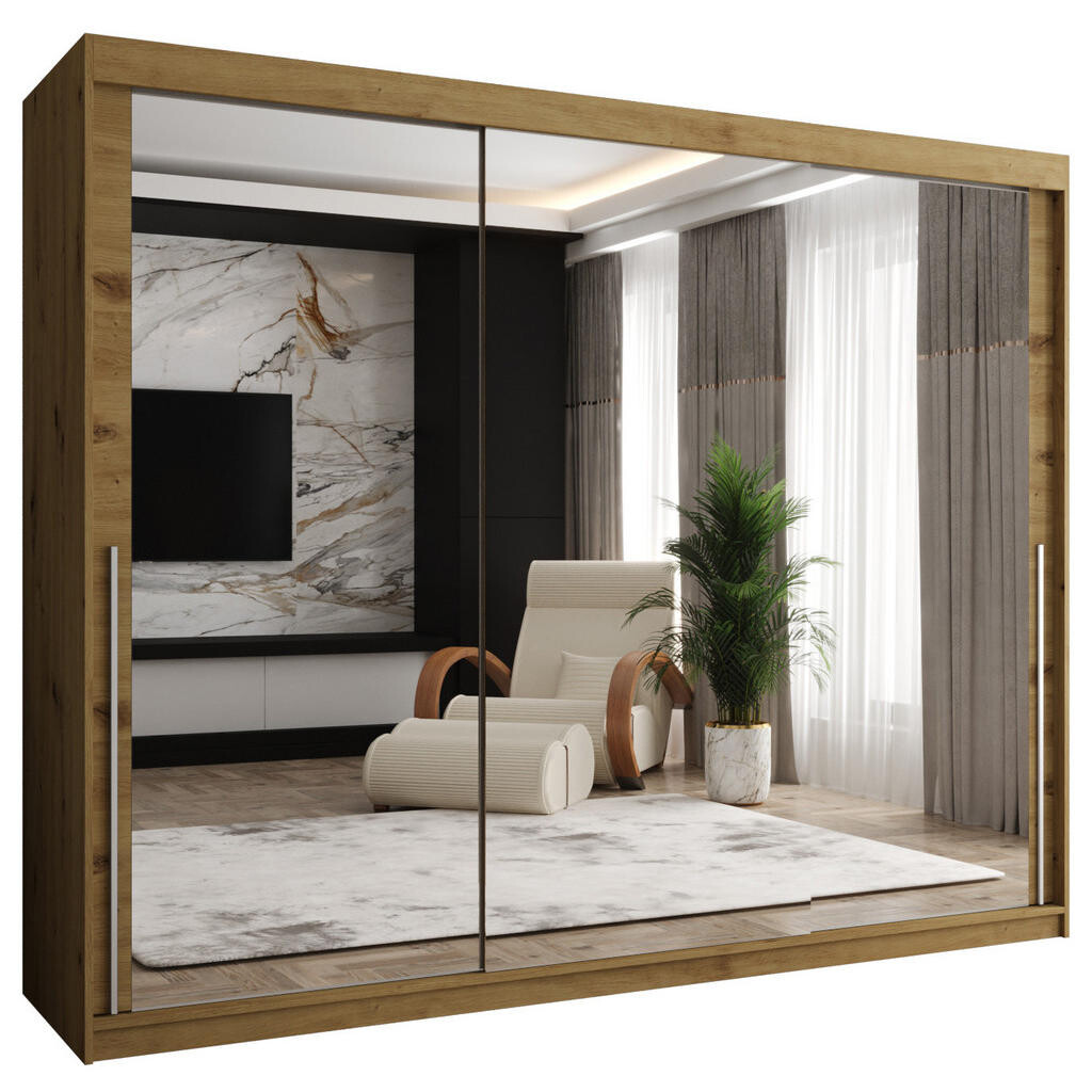 Home Collective ŠATNÍ SKŘÍŇ S POSUVNÝMI DVEŘMI se zrcadlem, šířka 250 cm, Artisan se stříbrným madlem