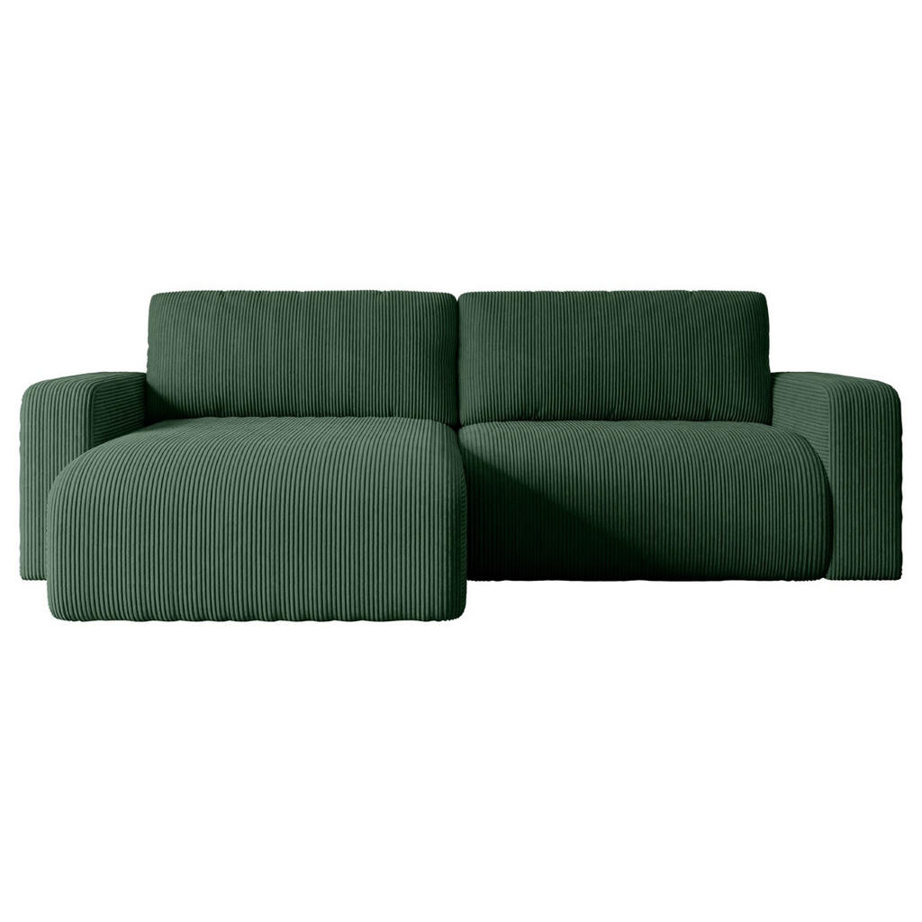 ALTDECOR ROHOVÁ SEDACÍ SOUPRAVA s funkcí lůžka a úložným prostorem KLEEA-L – 247 x 143 x 83 cm, zelený manšestr