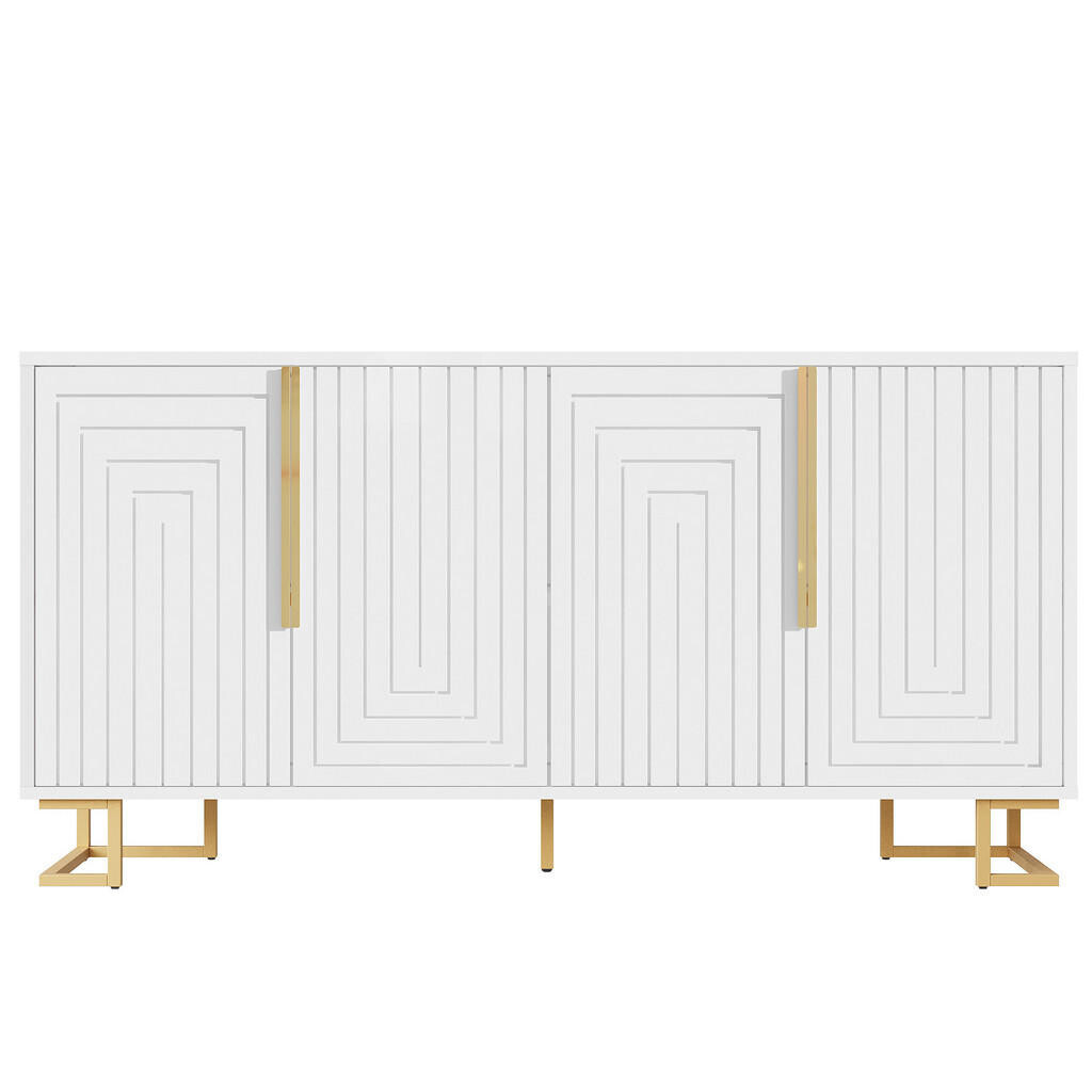 FLIEKS KOMODA Bílá 152cm Geometrický design Zlaté úchyty