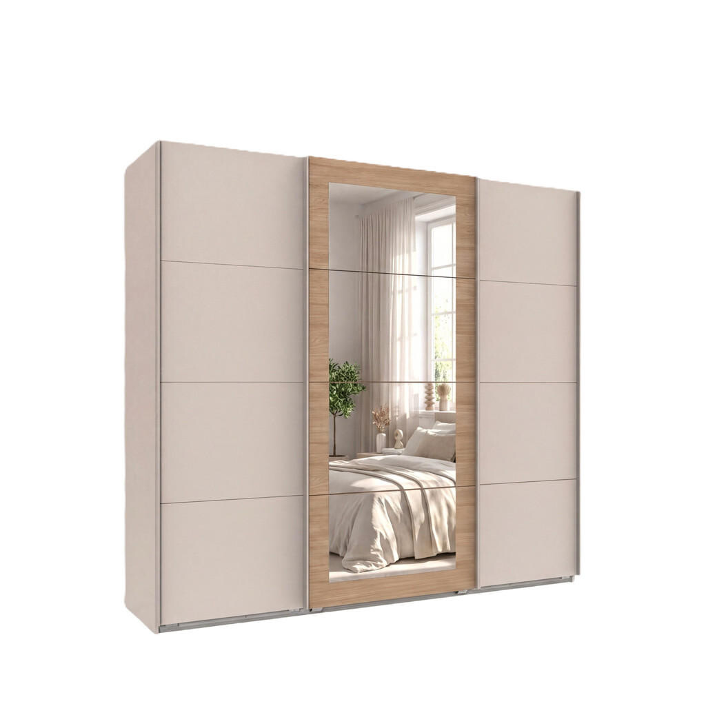 luma-home ZÁVĚSNÁ SKŘÍŇ se 3 dveřmi, šířka 225 cm, výška 208 cm, hloubka 64 cm, šatní skříň v odstínu béžově šedé, úchytky v odstínu béžově šedé / 226