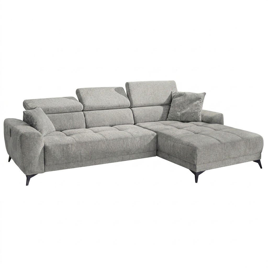 luma-home ROHOVÁ POHODA s elektrickým nastavením hloubky sedáku, nastavitelnými opěrkami hlavy, 299 × 200 × 107 cm (Š×H×V), světle šedá ženilka / 1542