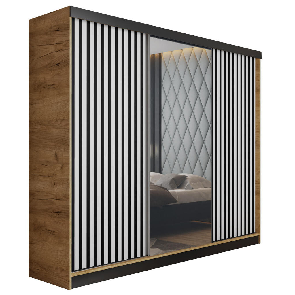 Kier Furniture POSUVNÁ ŠATNÍ SKŘÍŇ MALANI - Dub Craft a Bílá 200x205x59 cm