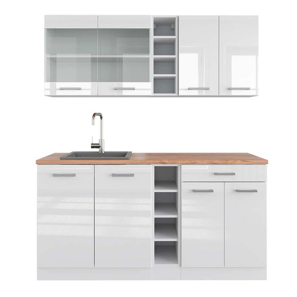 Vicco JEDNOTKOVÁ KUCHYNĚ R-Line Bílá vysoký lesk/bílá 160 cm , PD Dub