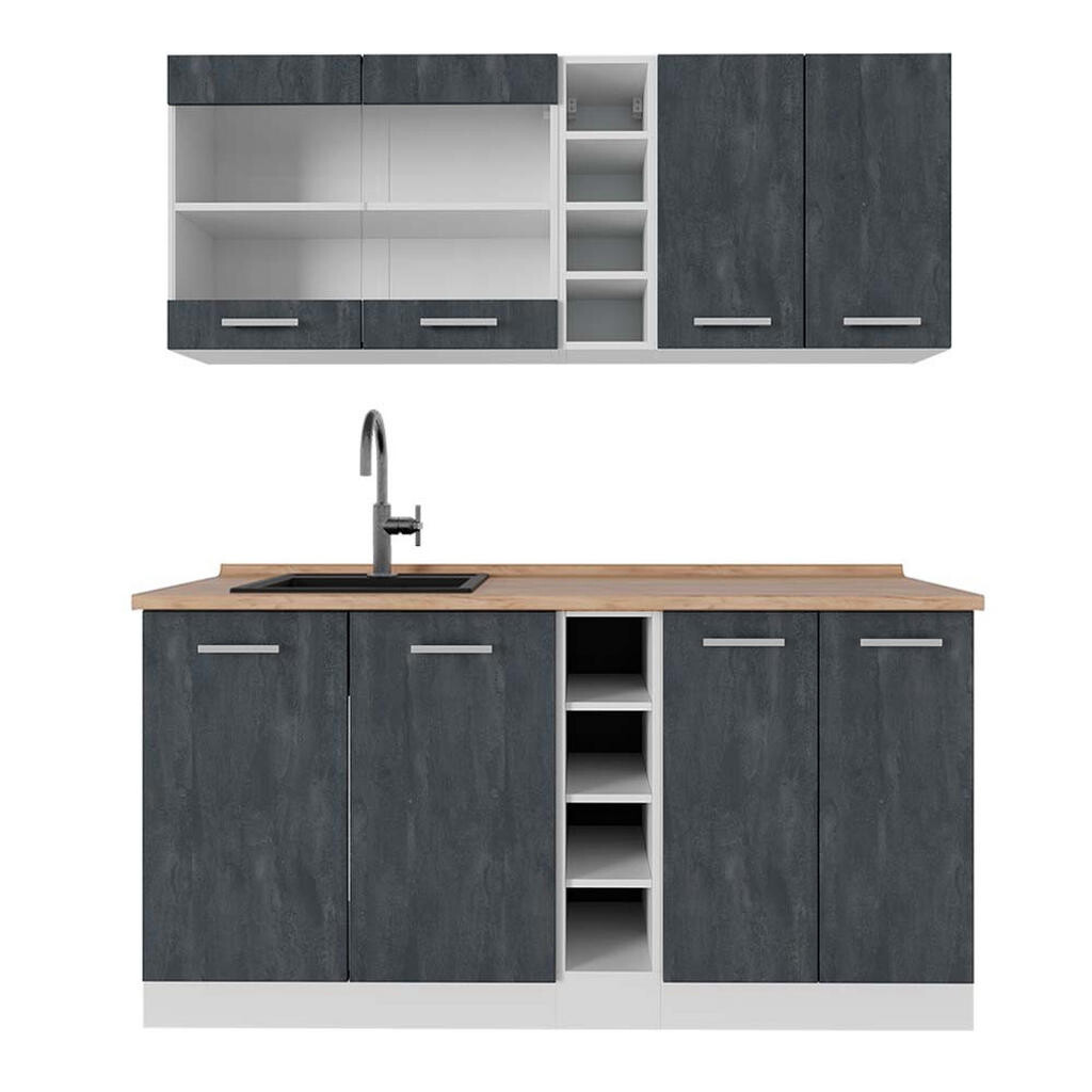 Vicco JEDNOTKOVÁ KUCHYNĚ R-Line Černý beton/bílá 160 cm PD Dub