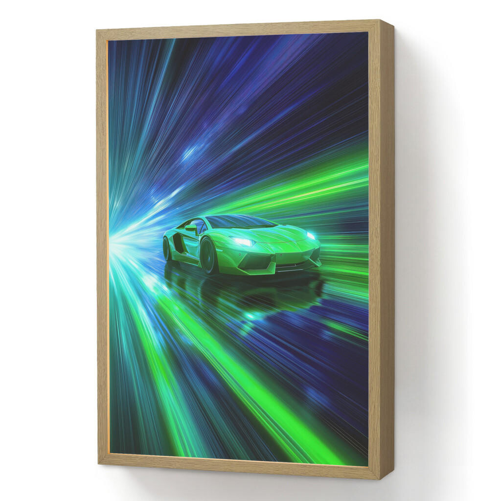 OnlyWow NÁSTĚNNÁ LAMPA S AKUMULÁTOREM Rychlost - Lehké - Sportovní vůz - Zelená 40x60 cm