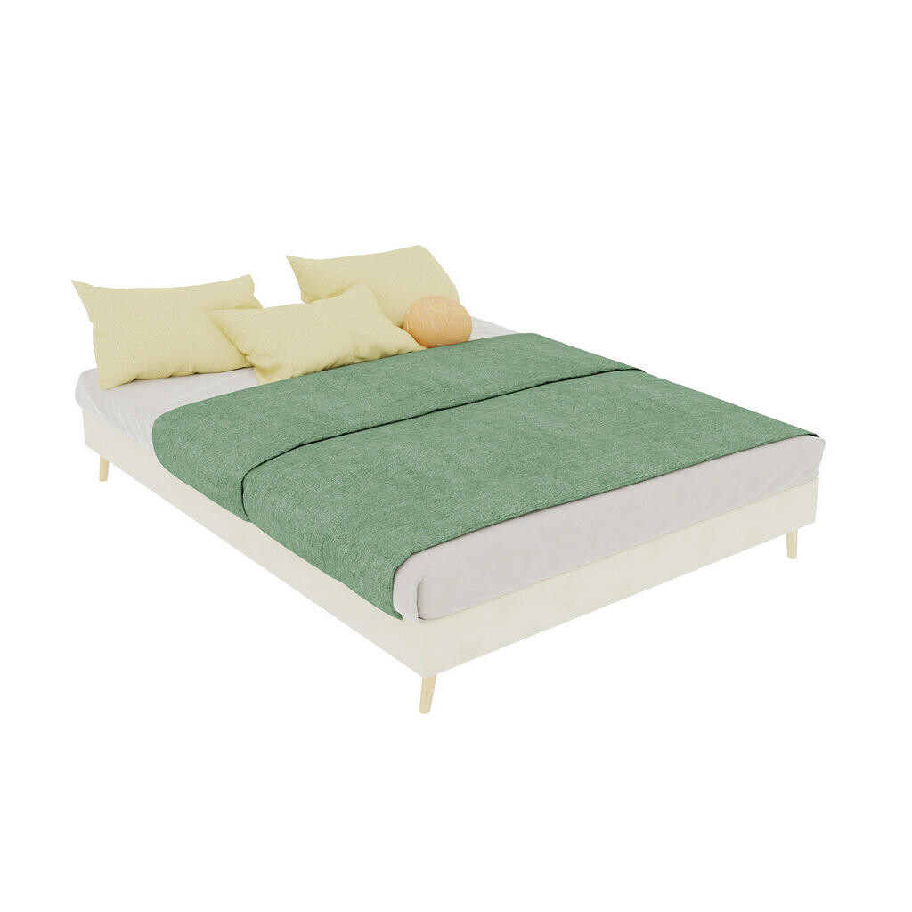 OKWISH POSTEL 140/200 cm béžová z dutch velvet a kovu s vysokým čelem a úložným prostorem
