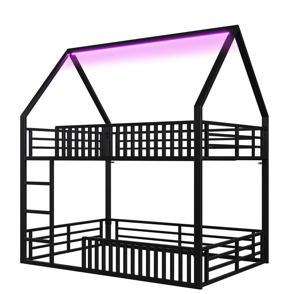 OKWISH PATROVÁ postel 140/200 cm černá z kovu s domečkovým rámem, zábradlím a LED osvětlením