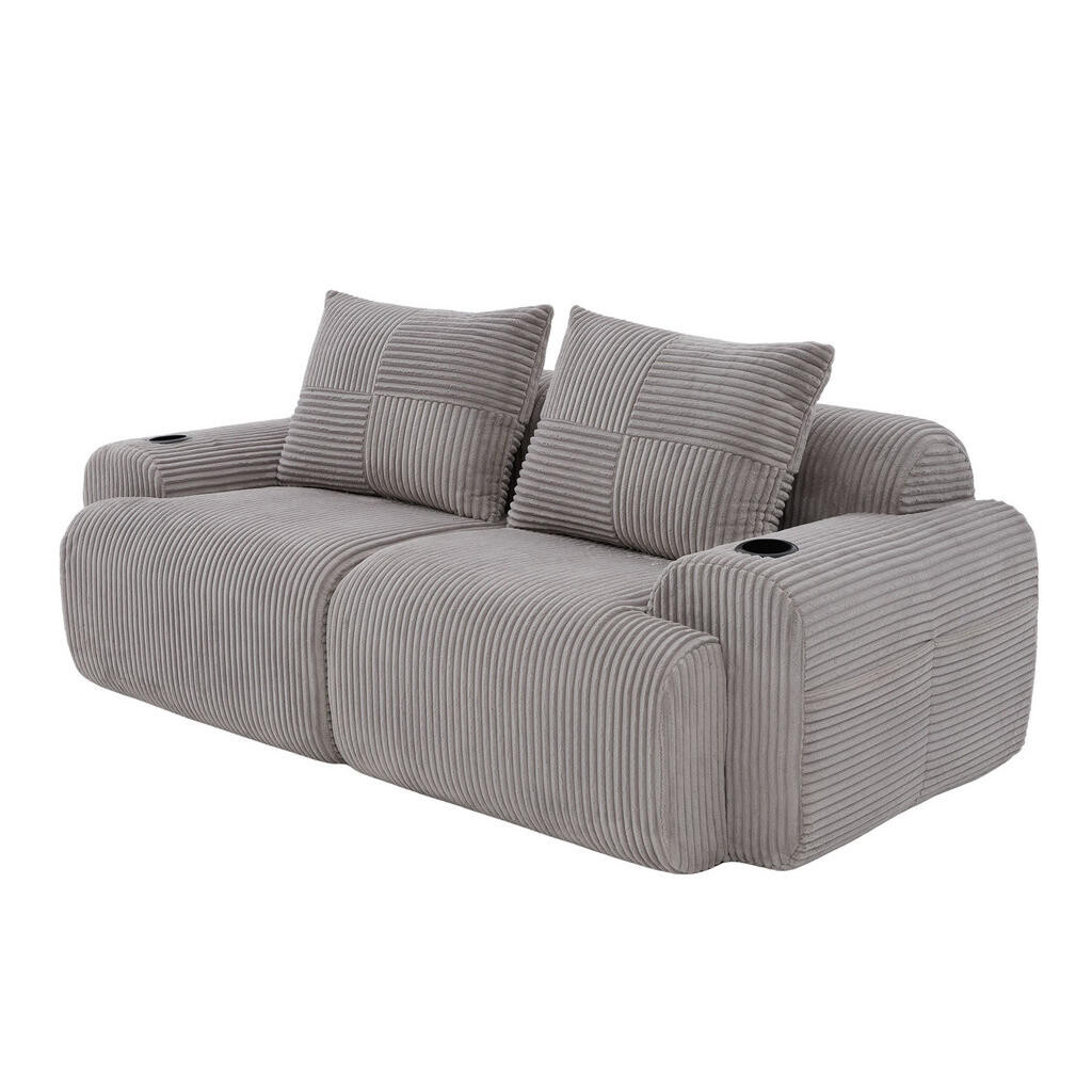 OKWISH DVOJSEDAČKA 200/99/80 cm světle šedá z kordurové látky s držákem na nápoje a kapsou