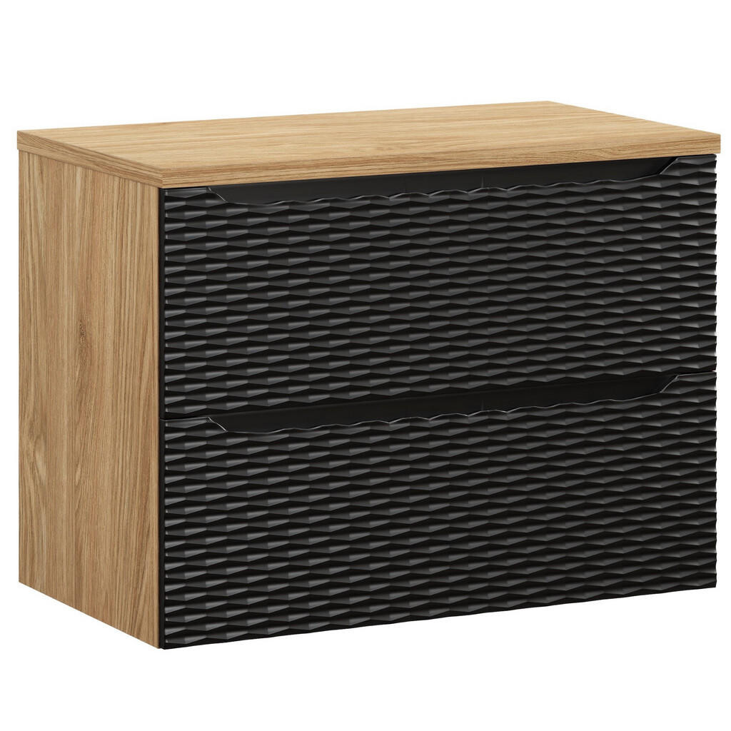Badplaats SKŘÍŇKA POD UMYVADLO Ocean 2 zásuvky matná černá s dub - 80 x 46 x 59 cm