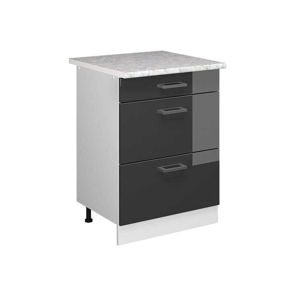 Vicco SPODNÍ SKŘÍŇKA KUCHYŇSKÉ LINKY R-Line Antracitový vysoký lesk 60 cm se zásuvkami a pracovní deskou