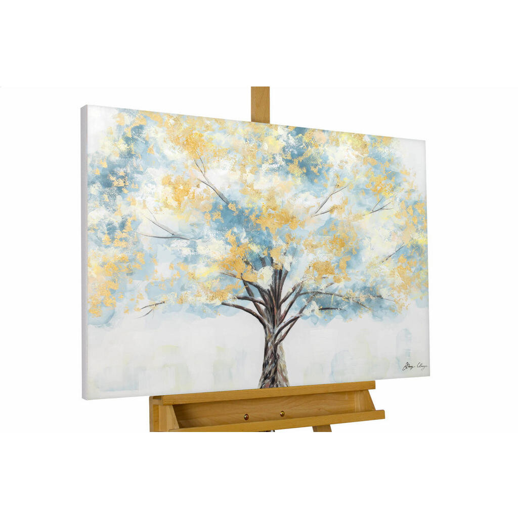 KUNSTLOFT RUČNĚ MALOVANÝ AKRYLOVÝ OBRAZ ZLATÝ/TURQUOISE, 100/75 CM