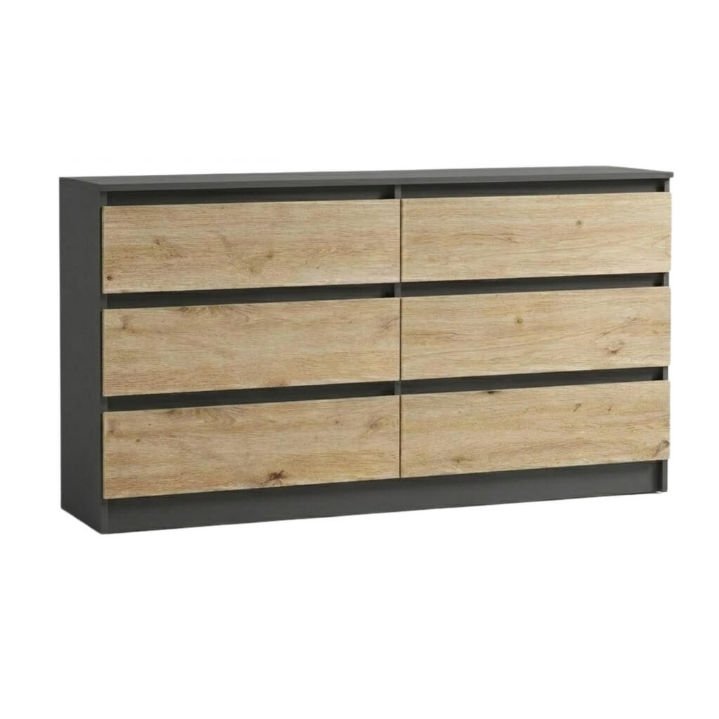 Home Collective KOMODA se 6 zásuvkami, šířka 140 cm, v dekoru antracit–dub