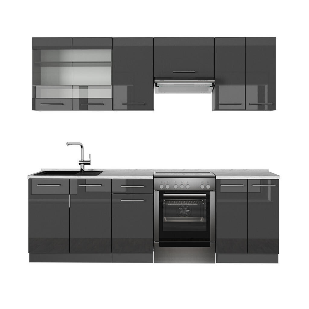 Vicco KUCHYŇSKÝ KOUT Fame-Line Antracitový vysoký lesk 240 cm , PD Mramor