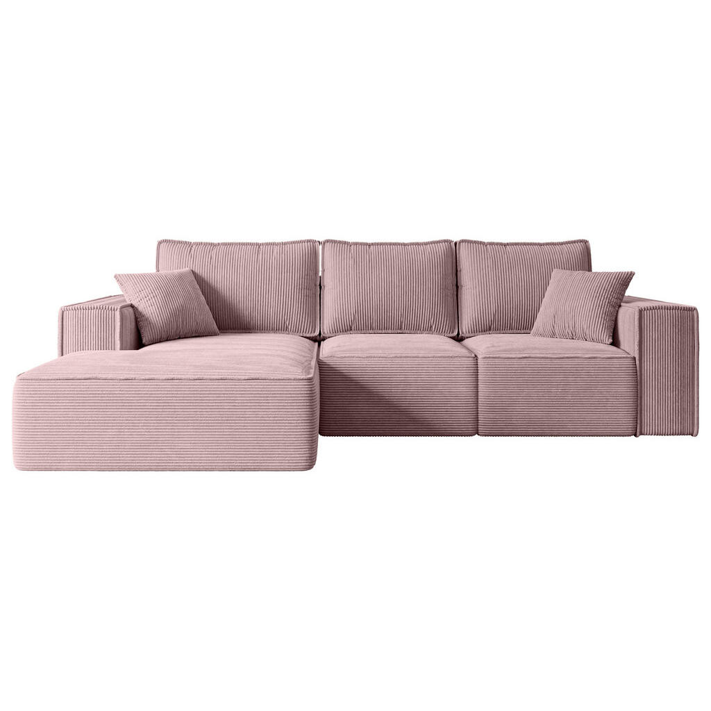 ALTDECOR ROHOVÁ SEDACÍ SOUPRAVA s funkcí lůžka a úložným prostorem SERRA-L-S – 266x161x87 cm, růžový manšestr