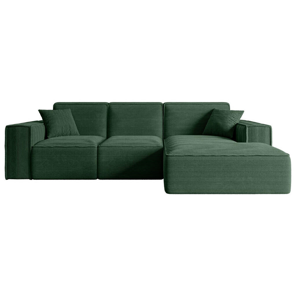ALTDECOR ROHOVÁ SEDACÍ SOUPRAVA s otomanem vpravo SERRA-L – 266 × 169 × 80 cm, zelený manšestr