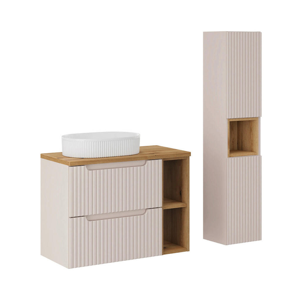Petits-meubles KOUPELNOVÝ NÁBYTEK 80.4cm Riva 2er-Set Kašmír a dřevo
