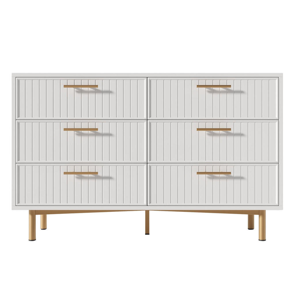 Urban Meuble SIDEBOARD dřevotříska bílý s drážkovaným čelem a 6 zásuvkami