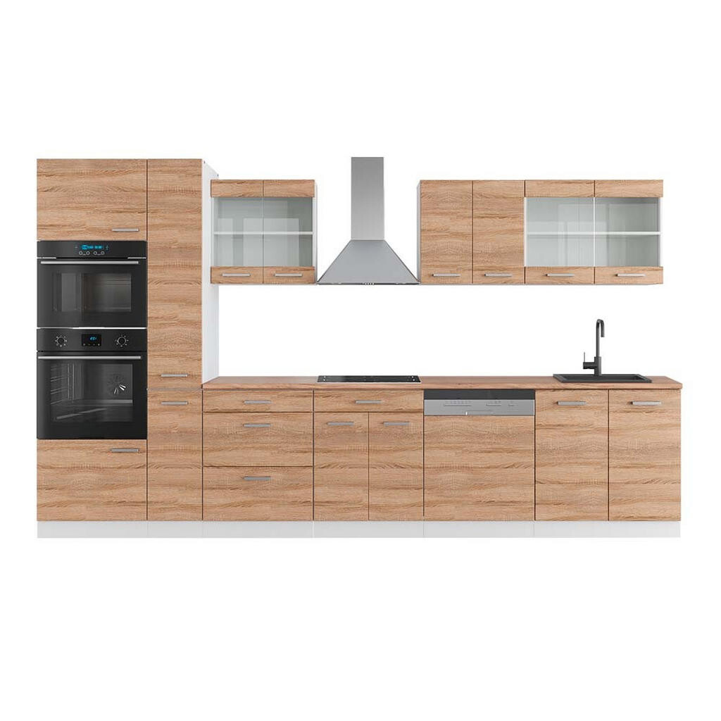 Vicco KUCHYŇSKÝ KOUT R-Line Sonoma/bílá 350 cm s vysokou skříní, PD Dub