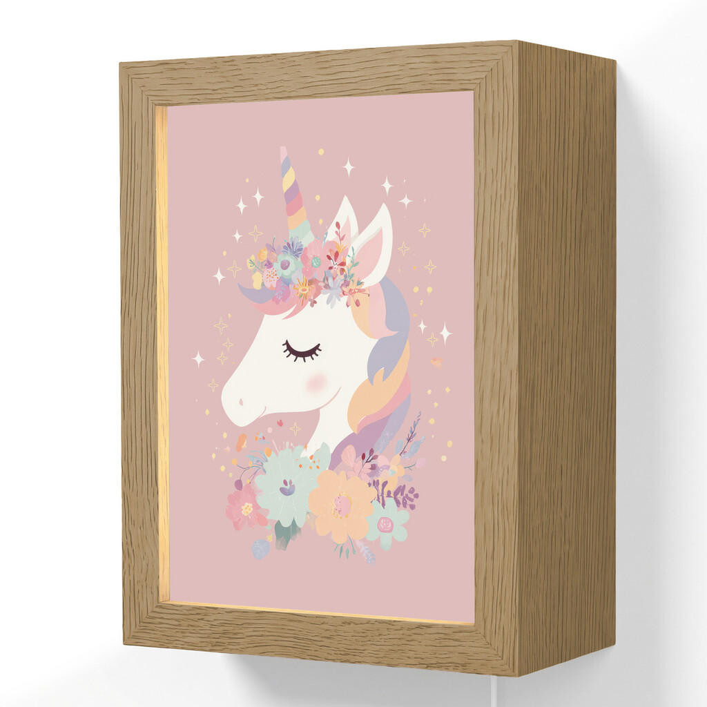 OnlyWow NÁSTĚNNÁ LAMPA Jednorožec - růžová - květiny 15x20 cm