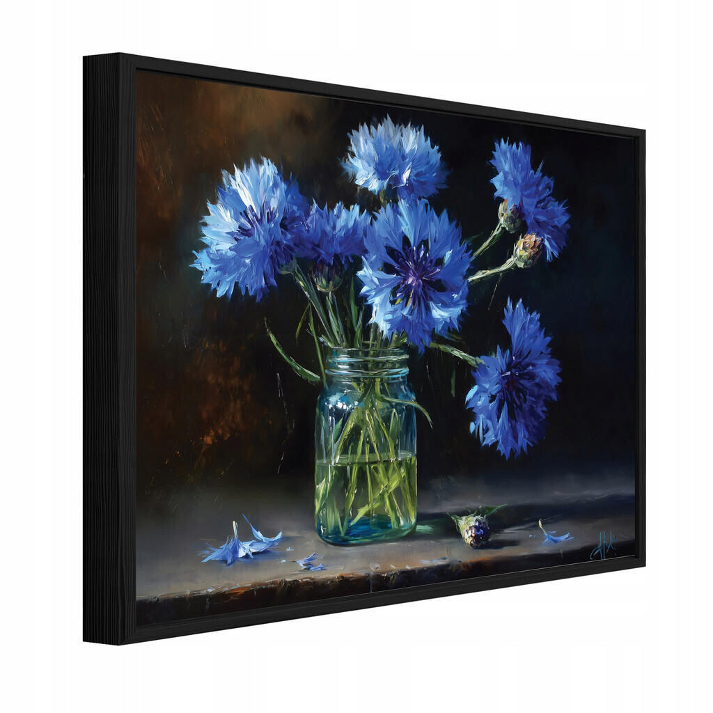 Wallarena ZARÁMOVANÉ obrazy květin ve váze vintage modrá 120x80 cm
