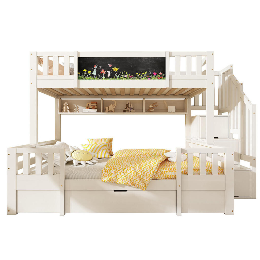 Redom PALANDA 253/145/150 cm s tabulí, úložným schodištěm a zásuvkami, masivní dřevo/MDF, Bílá