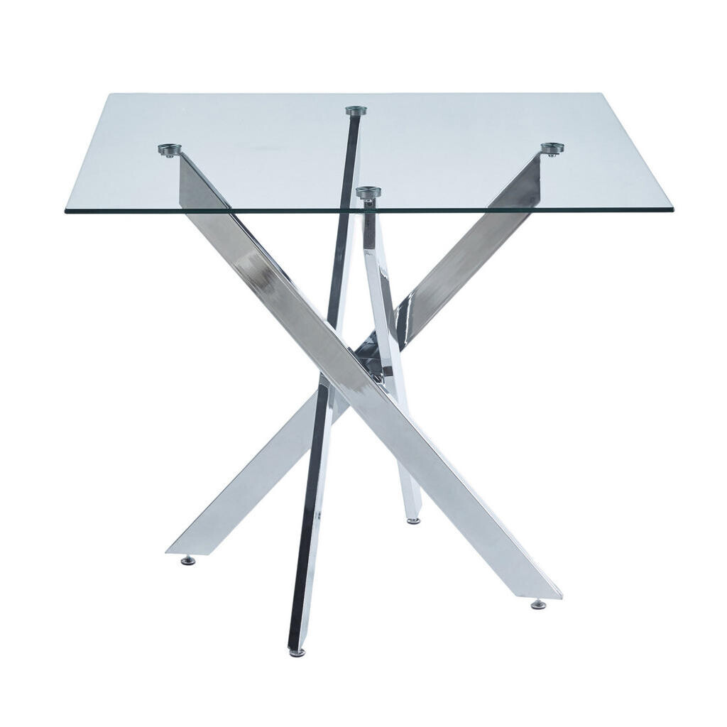 OKWISH JÍDELNÍ stůl 80/80/75 cm stříbrný ze skla a kovu s čtvercovou deskou