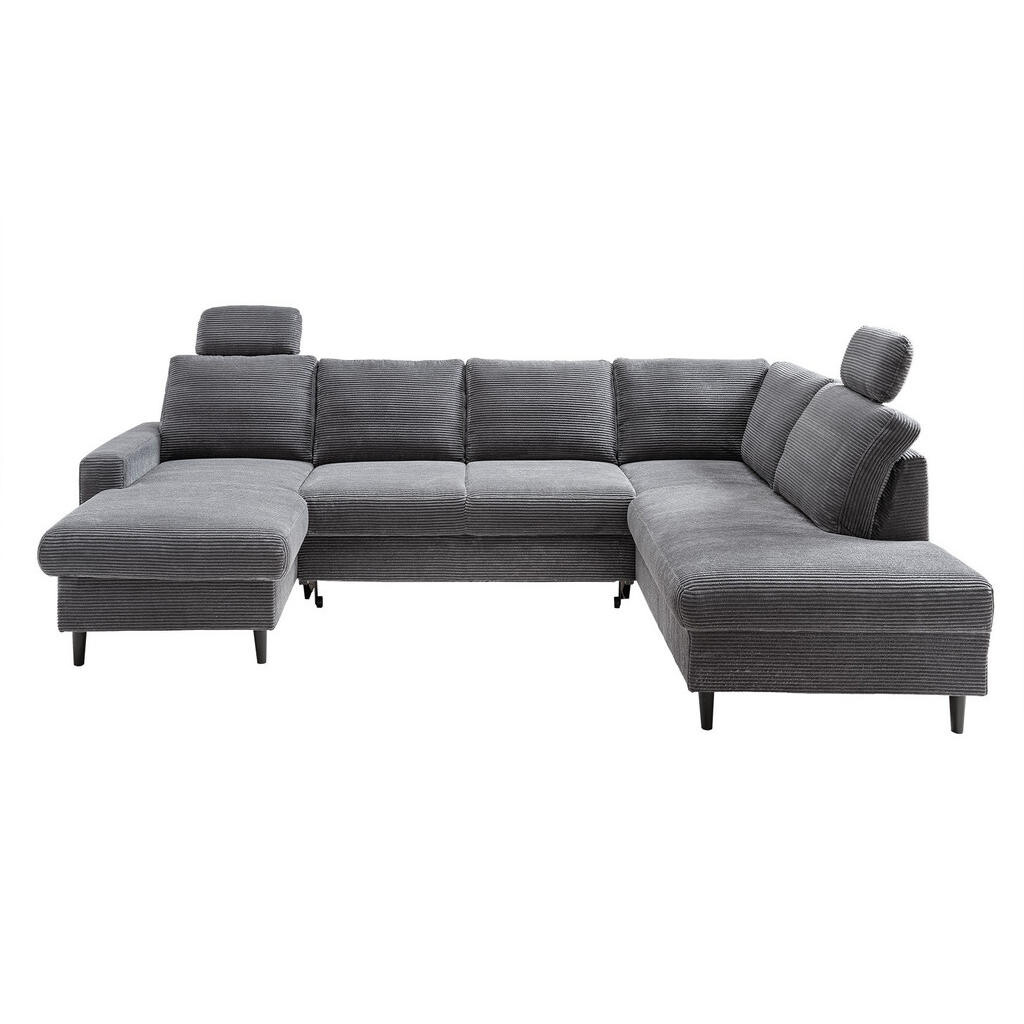 luma-home SEDACÍ SOUPRAVA s funkcí lůžka, úložný prostor pod postelí, pružinová matrace, 2 opěrky hlavy, 305 × 200 × 88 cm (Š×H×V), manšestr tmavě šed
