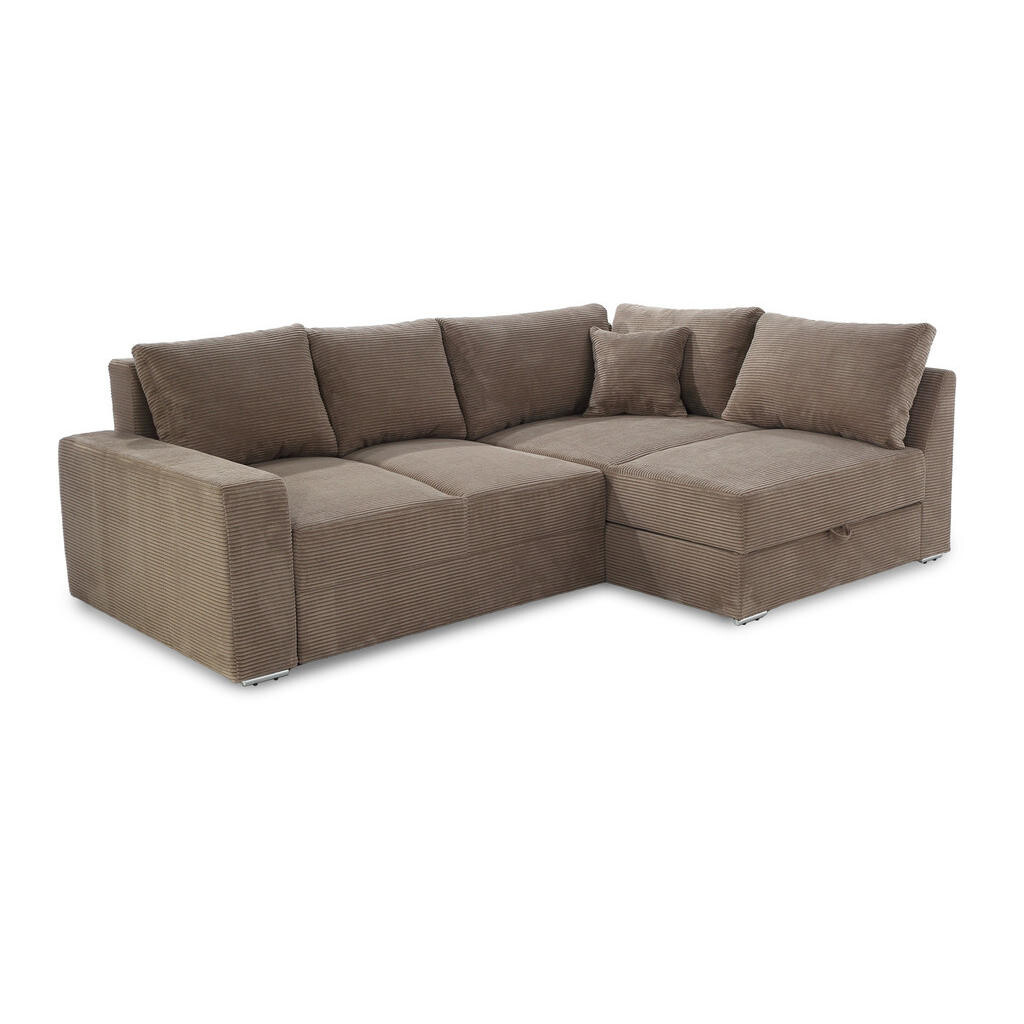 luma-home ROHOVÁ POHOVKA – PRO DLOUHODOBÉ SPÁNÍ: Boxspring, pružinová matrace, topper, úložný prostor, 260 × 181 × 88 cm (Š×H×V), manšestr hnědá a tau