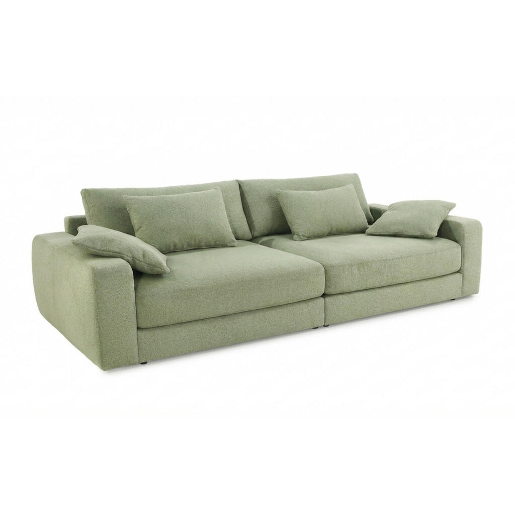 luma-home BIG-SOFA s pružinovým jádrem, Š290/H135/V90 cm, extra hluboká, ležecká plocha 122×240 cm, plochá tkanina světle zelená / 15247