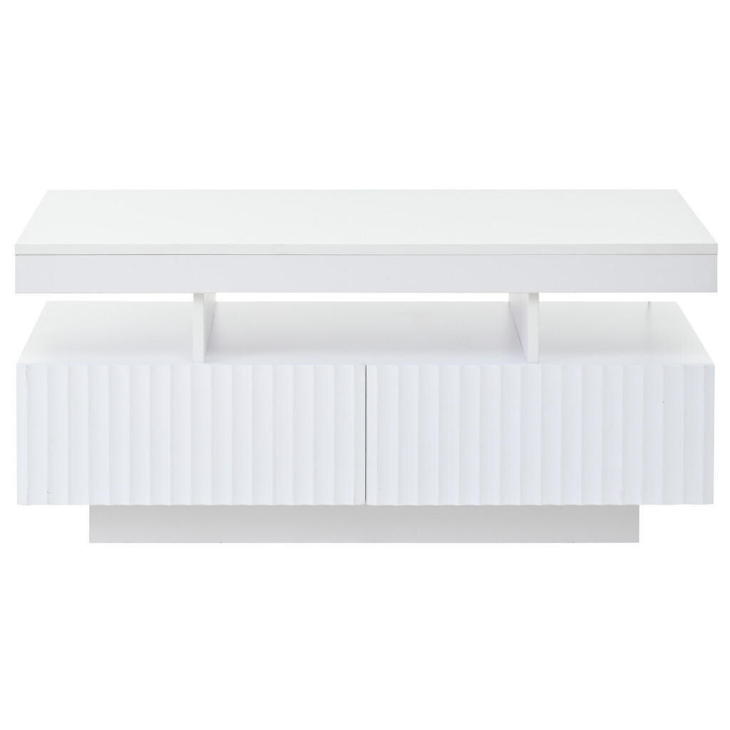 OKWISH KONFERENČNÍ stolek 100/50/45 cm bílý z dřevotřísky s LED osvětlením a úložnými zásuvkami