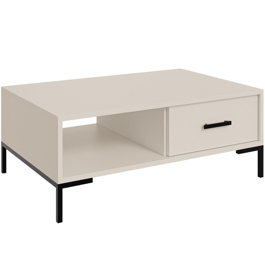 Beautysofa KONFERENČNÍ STOLEK Selena se zásuvkou a otevřenou přihrádkou, kovové nohy, tiché dovírání, kašmír, 100 × 60 cm