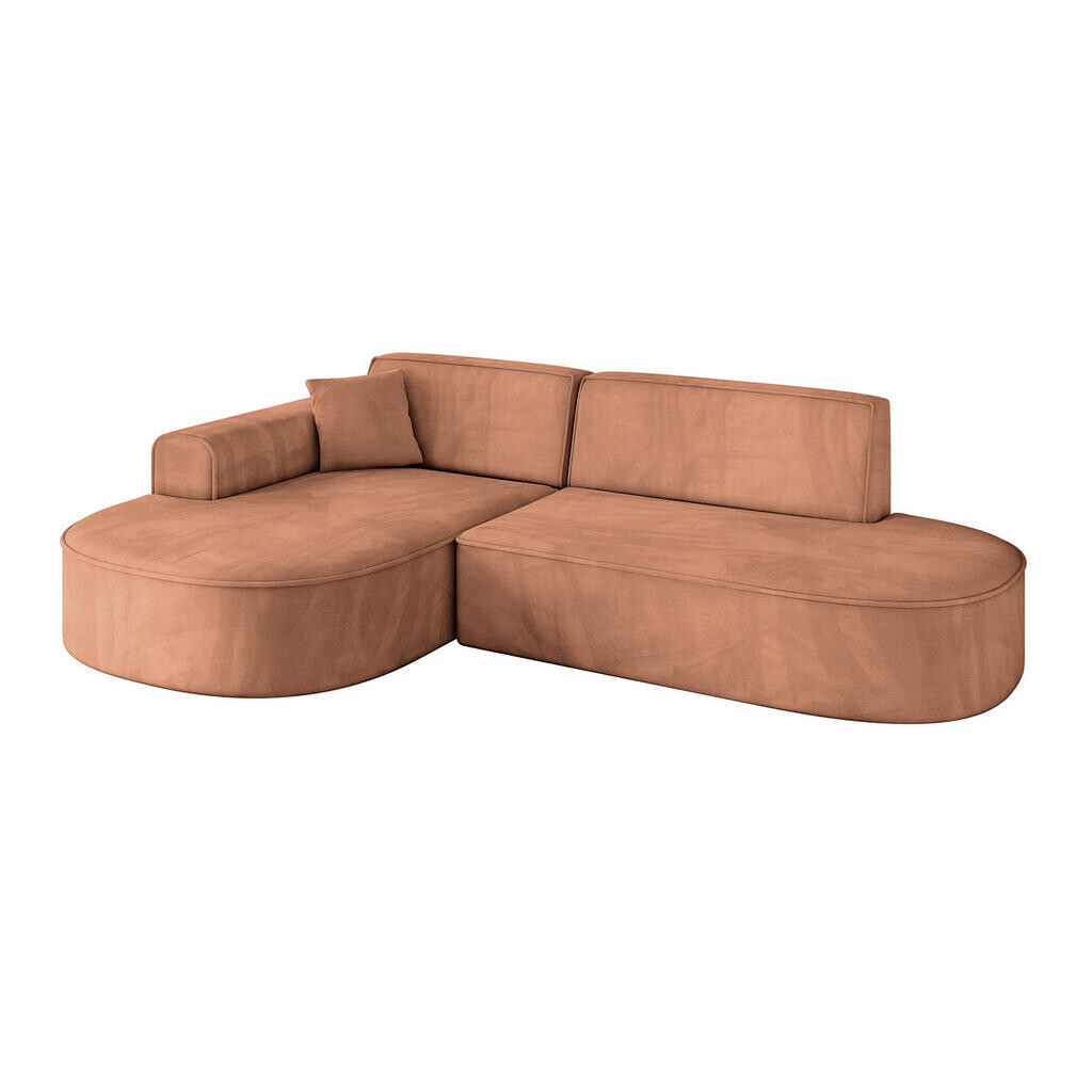 ALTDECOR ROHOVÁ SEDACÍ SOUPRAVA s otomanem vlevo MARI-L1 – 243 x 171 x 79 cm, oranžový velur