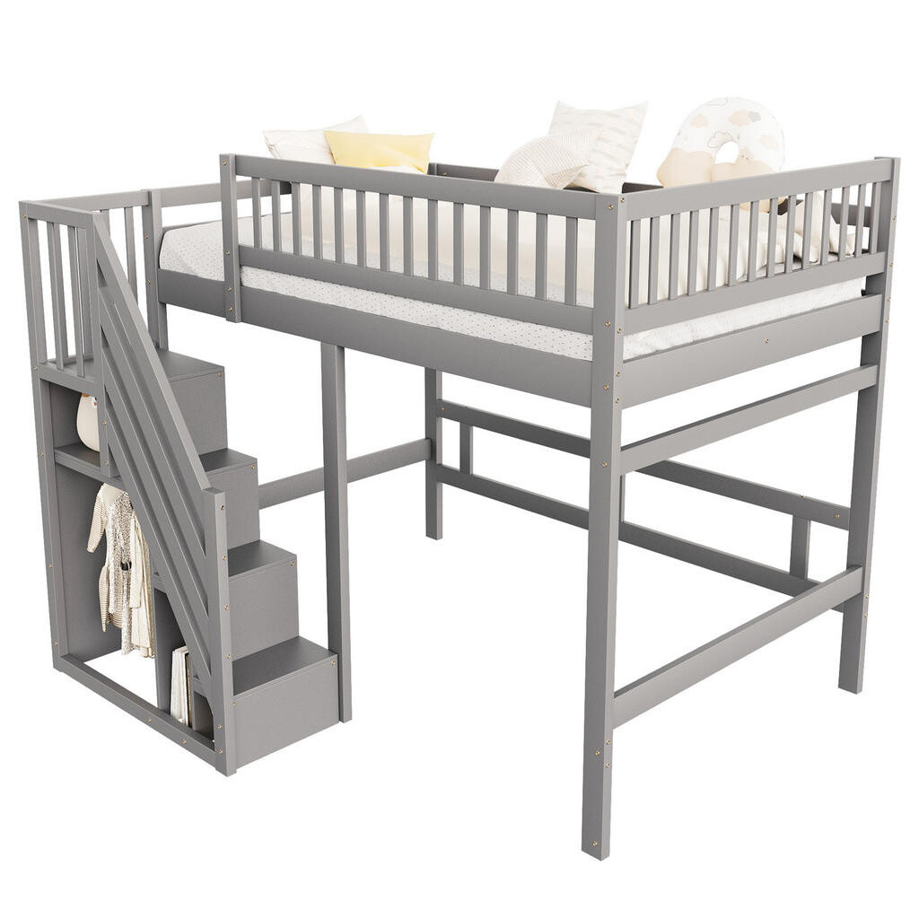 OKWISH PATROVÁ postel 140/200 cm šedá, dřevěná, s úložným schodem