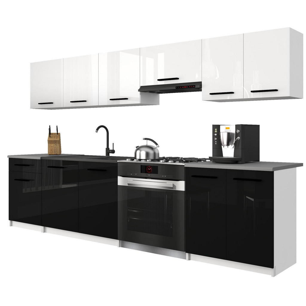 B BELINI GROUP KUCHYŇSKÁ LINKA Italia 2 240 cm, s pracovními deskami, Bílo-černá lesklá
