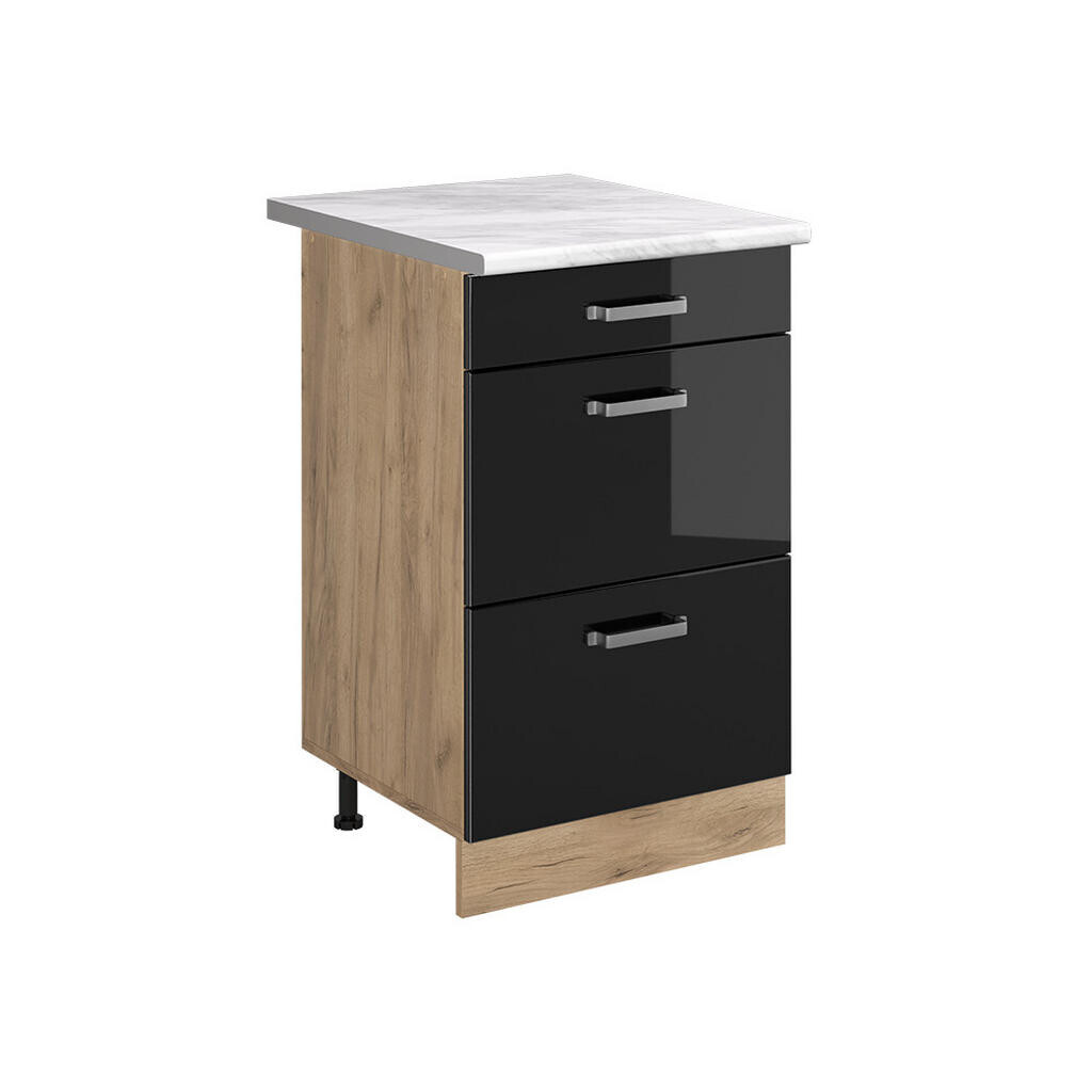 Vicco SPODNÍ SKŘÍŇKA KUCHYŇSKÉ LINKY R-Line, Černý vysoký lesk/Zlatý mocný dub, 50 cm pracovná doska Mramor