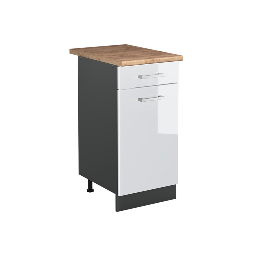 Vicco SPODNÍ SKŘÍŇKA KUCHYŇSKÉ LINKY R-Line, Bílá vysoký lesk/Antracit, 40 cm pracovná doska Dub Goldkraft