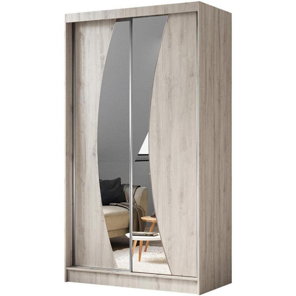 Beautysofa SKŘÍŇ s posuvnými dveřmi Vox II 120/216/61 dub Sonoma se zrcadlem a zásuvkami
